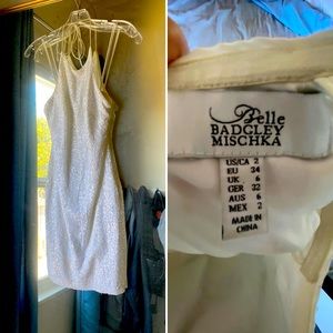 Badgley Mischka white sequin mini halter dress